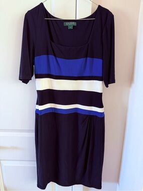 Lauren Ralph Lauren Navy, Cobalt & White Striped Midi Dress